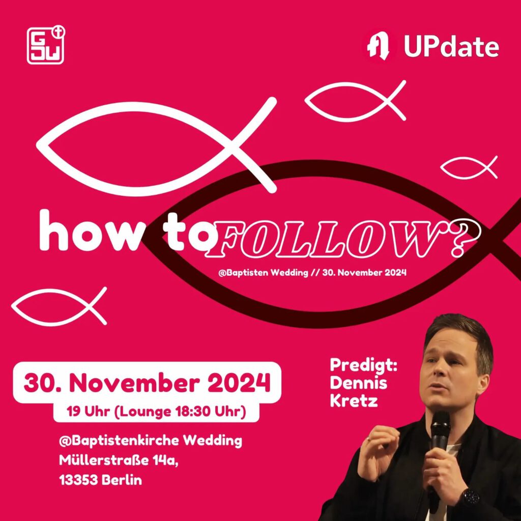Einladungsplakat zum UPdate Jugendgottesdienst mit Termin (30.11.) und Prediger (Dennis Kretz)