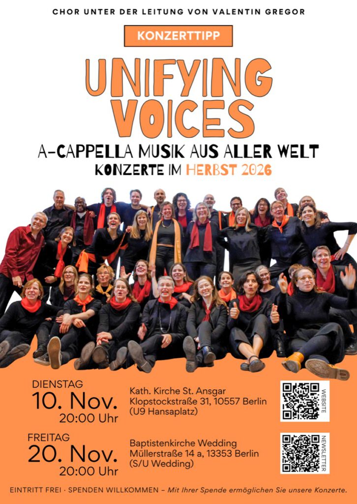 Konzert am 20. November: Chor Unifying Voices bei uns zu Gast